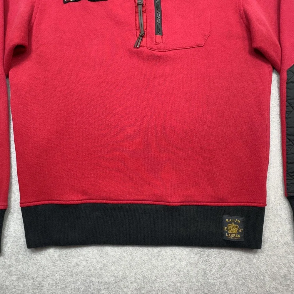 Vintage Polo Ralph Lauren Sweatshirt Medium Red Black Quilted 1/2 Zip Union Jack
